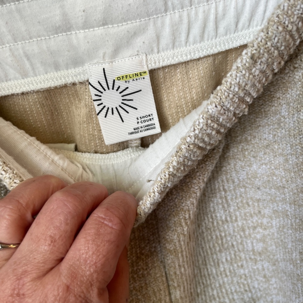 Aerie Offline Sweatpants Cream Textured Straight Leg Elastic Waist size Small - Picture 3 of 7